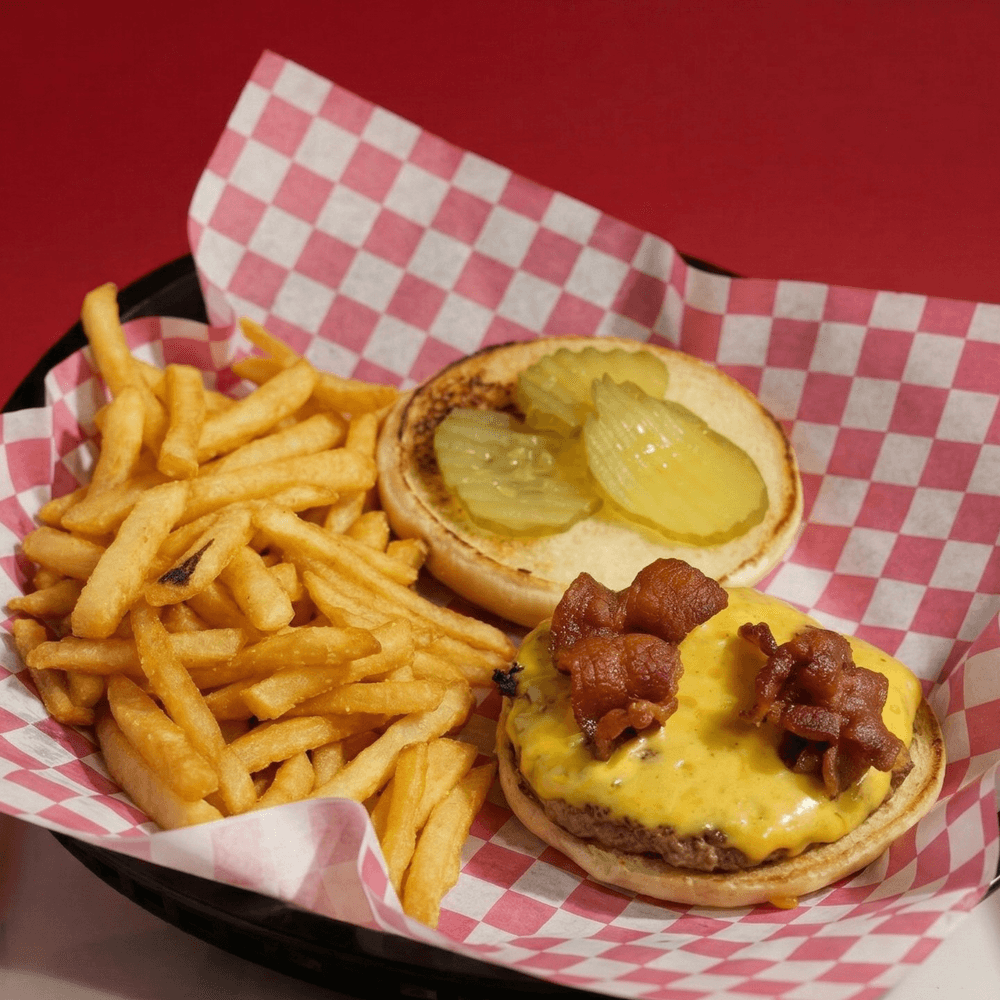 Bacon Cheeseburger W/ Half Order French Fries