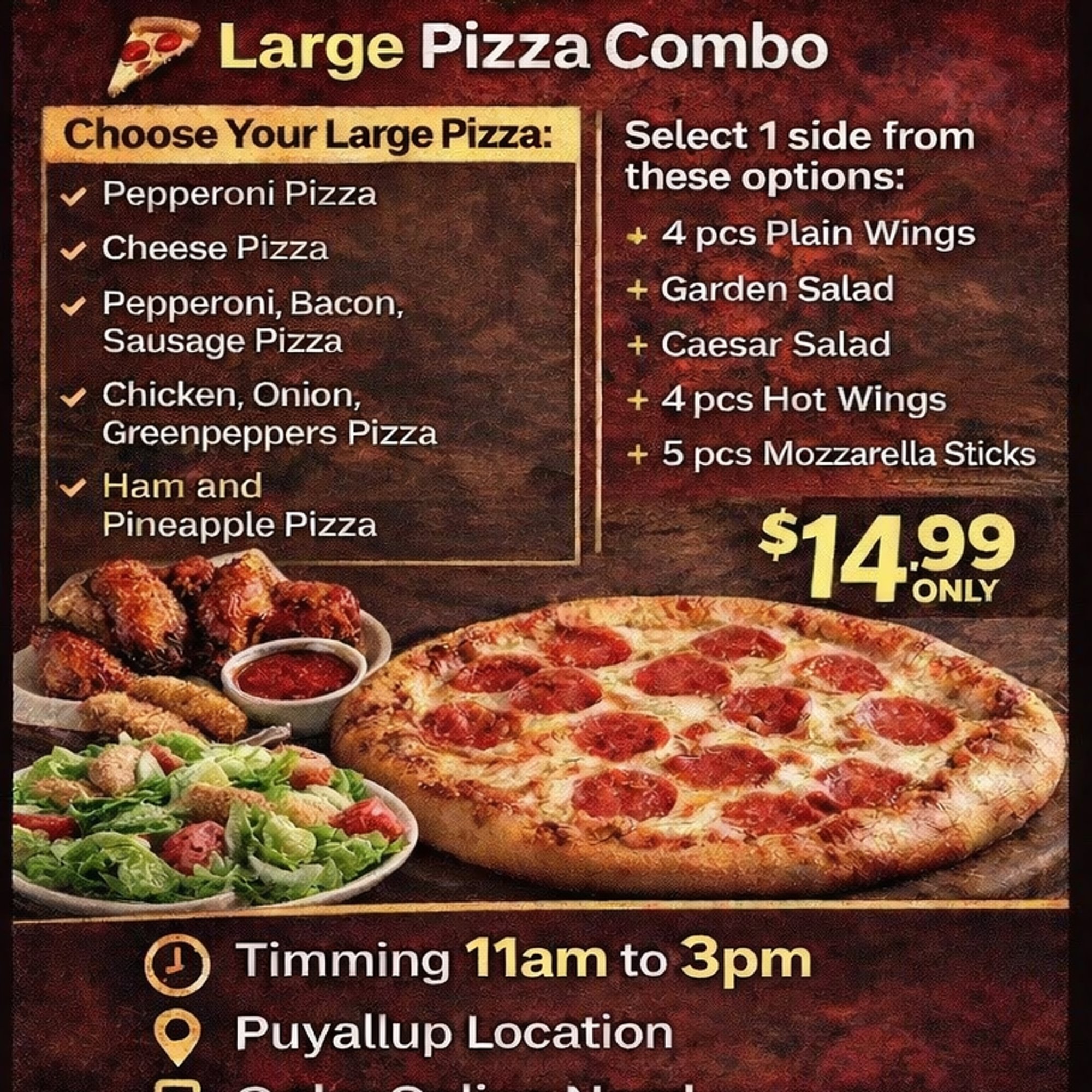 Lunch - Large Pizza Combo