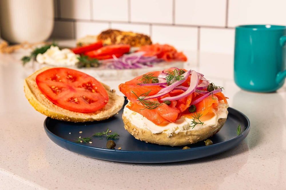 NOVA LOX, CREAM CHEESE, ONIONS & TOMATOES