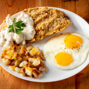 CHICKEN FRIED STEAK & EGGS