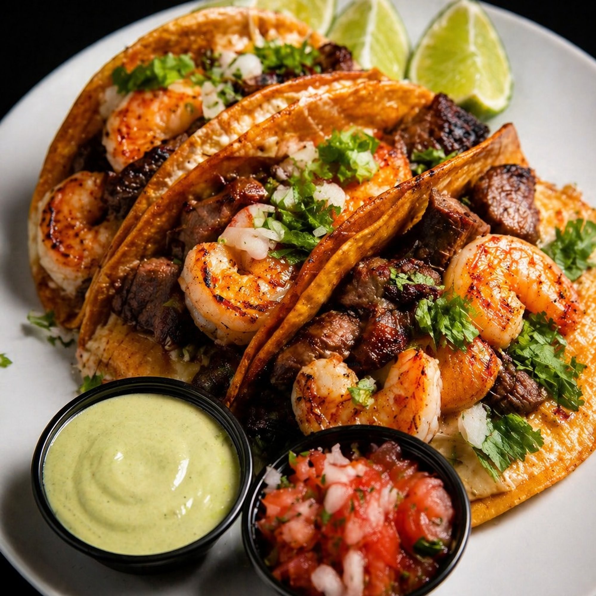 Rib Eye Shrimp Cheese Tacos