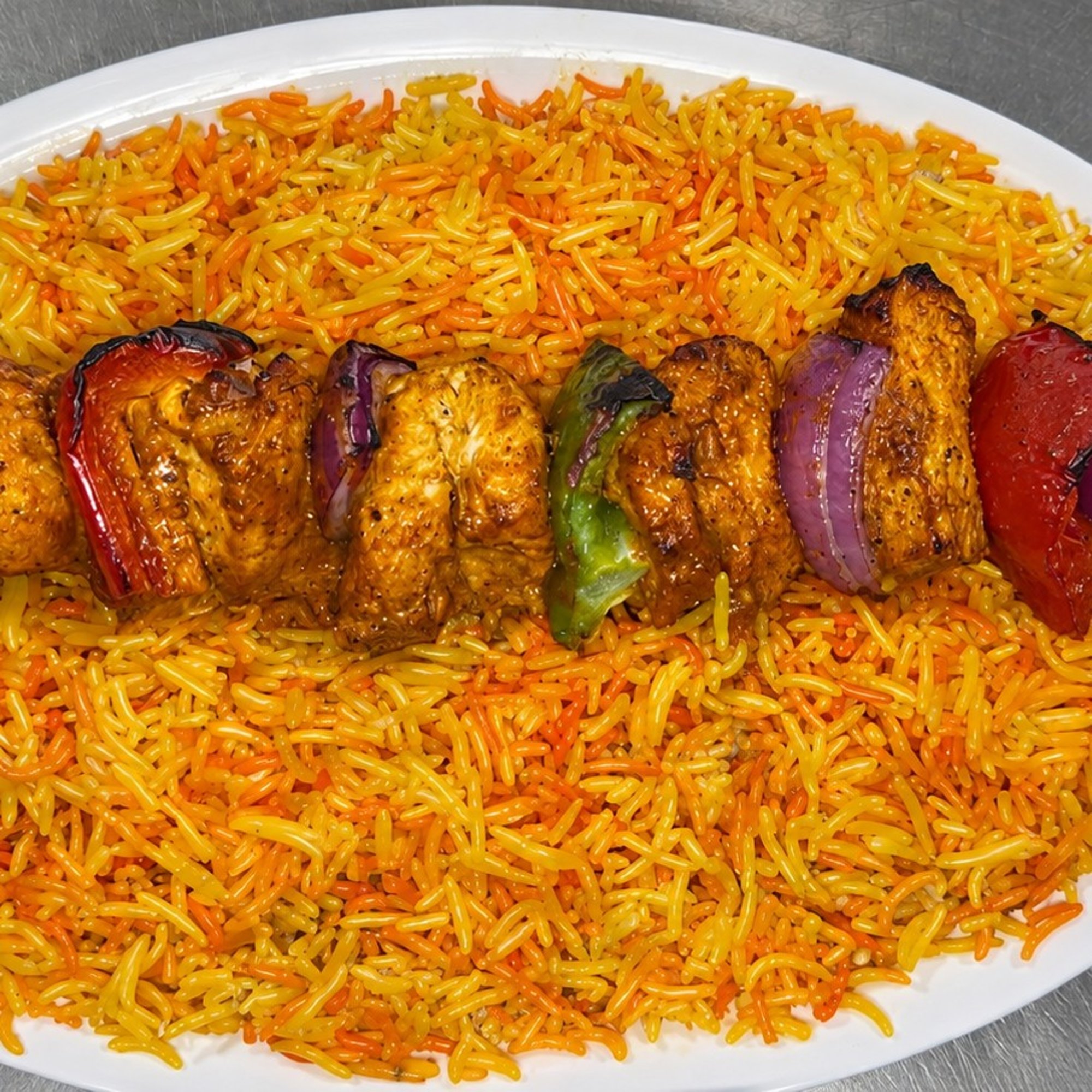 Chicken Tikka over Biryani rice