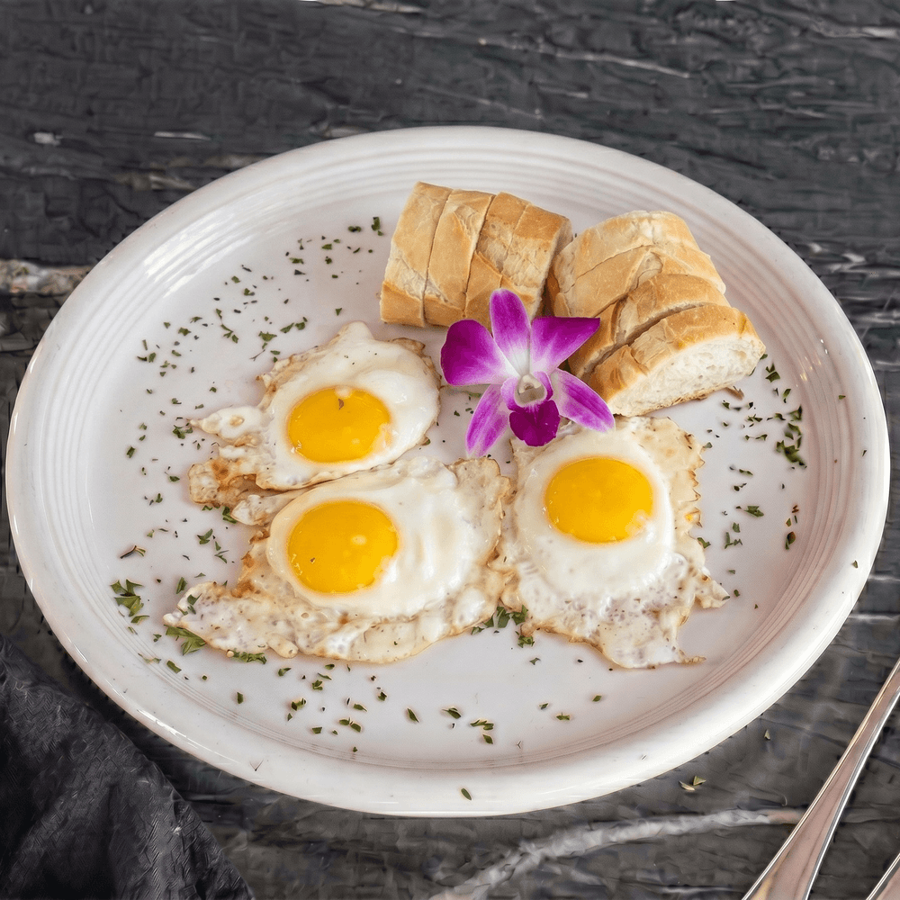3 Eggs, Baguette, and Brewed Coffee
