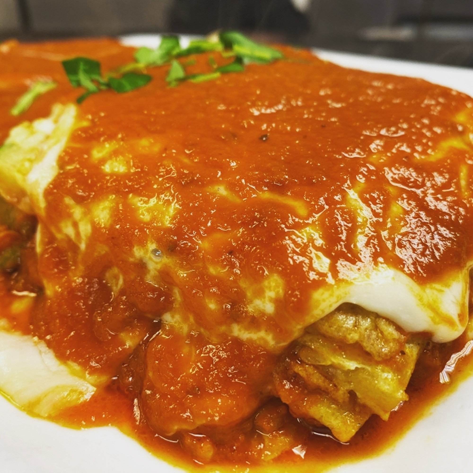 Eggplant Parm over gemelli