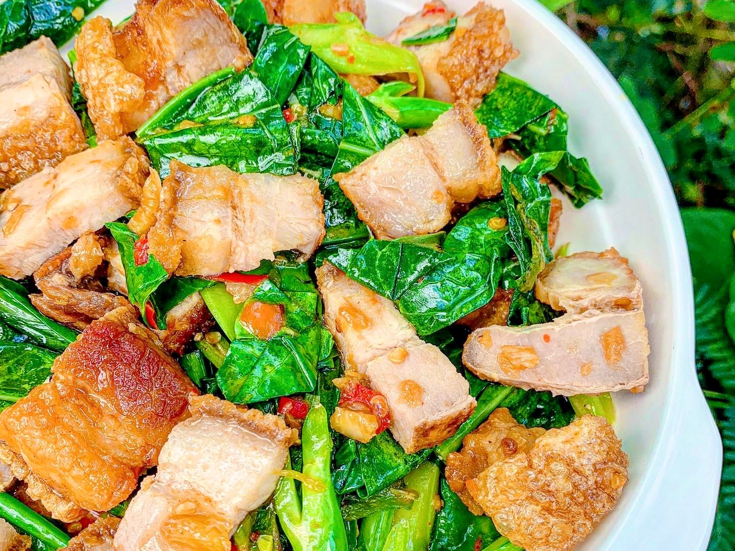 Crispy Pork Belly Kale