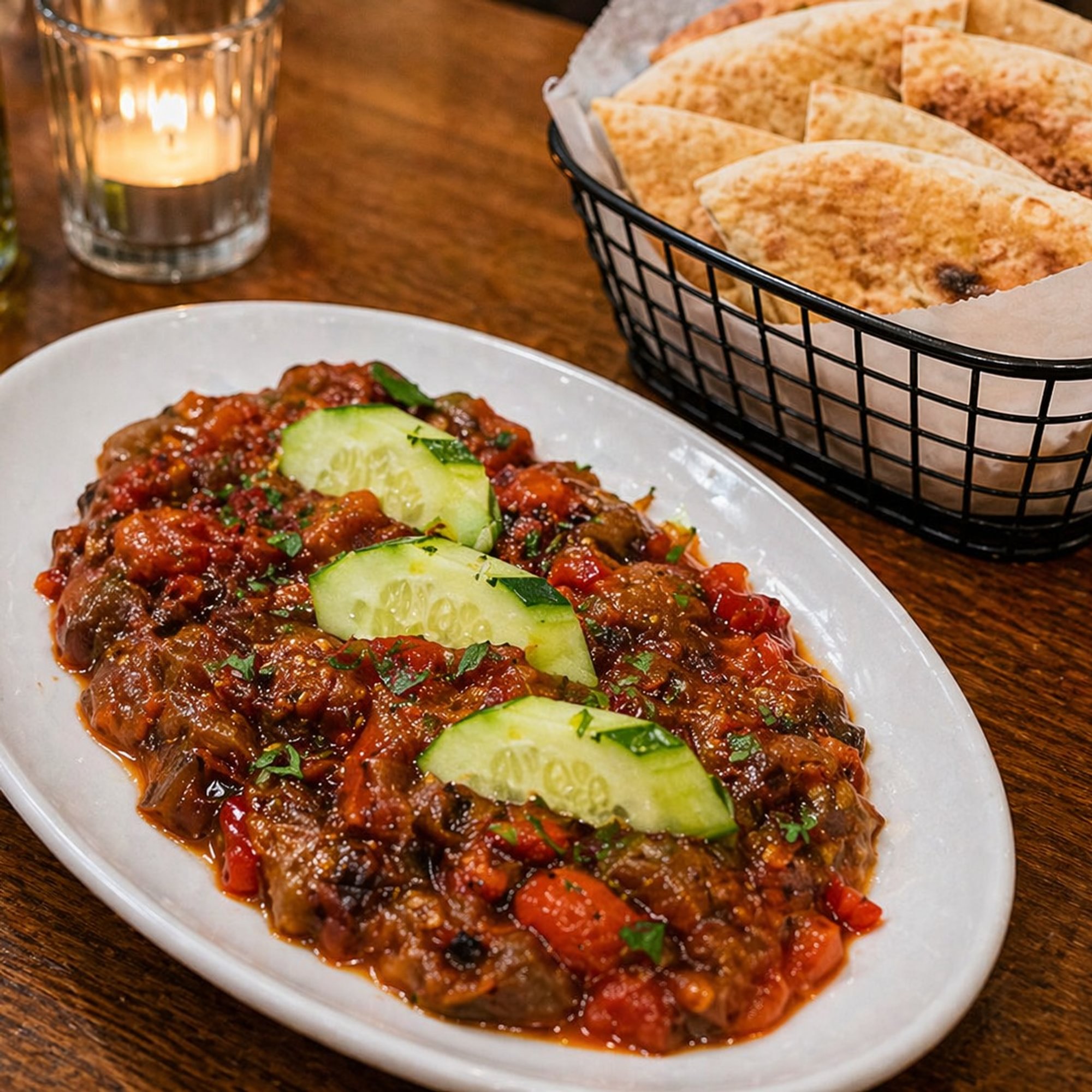 Eggplant Tomato Dip + 2 Pita