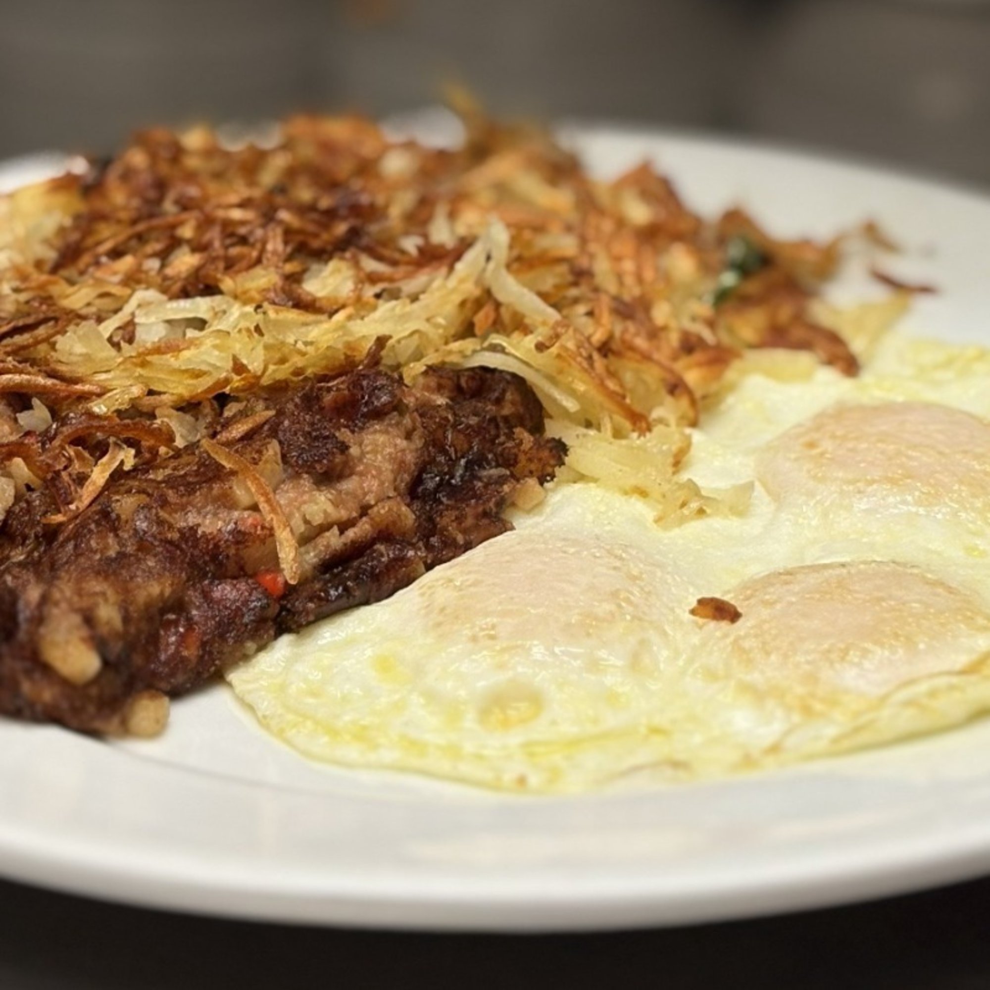 Corned Beef Hash & Three Eggs