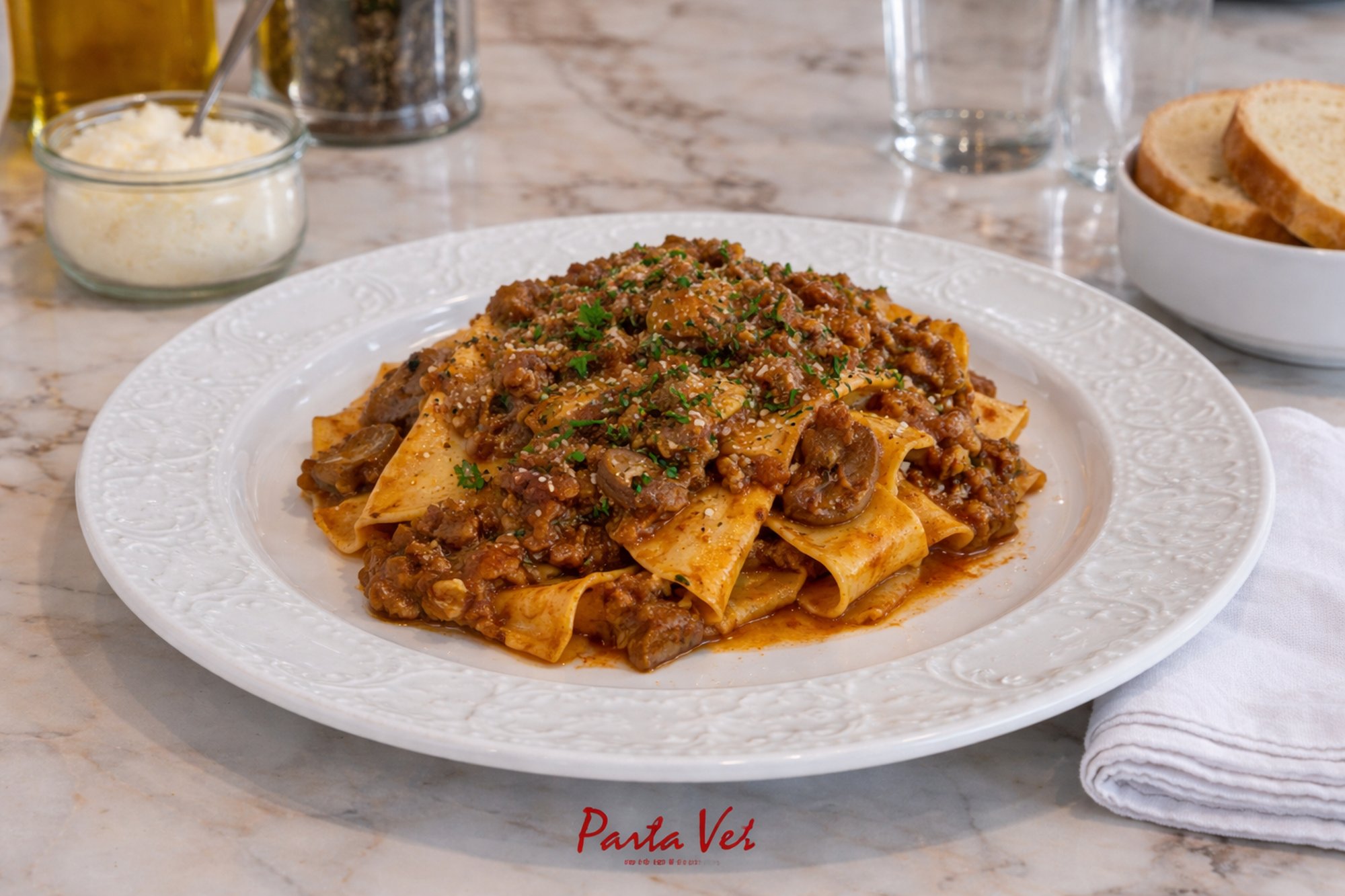Pappardelle Bolognese with Mushrooms