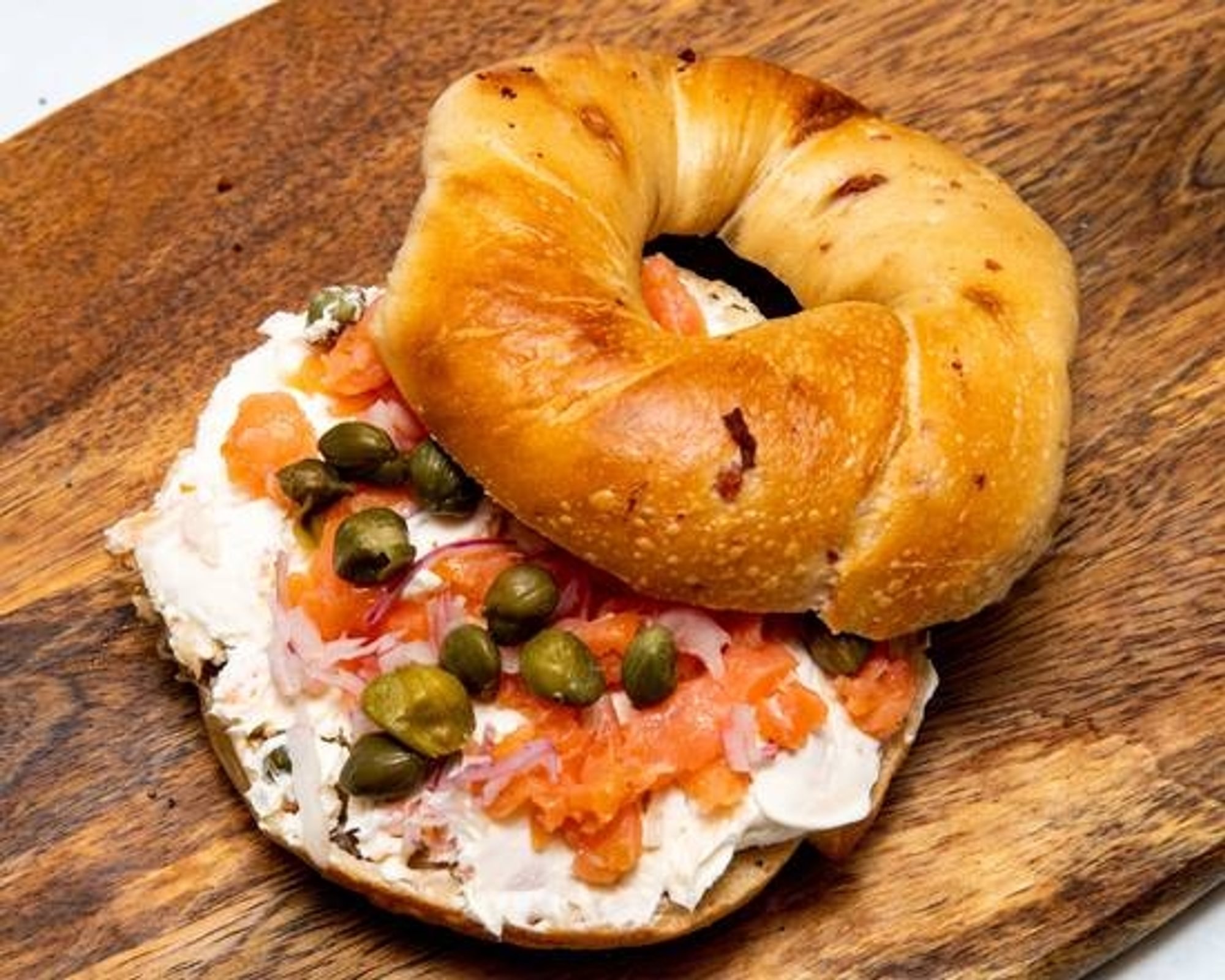 Lox Red Onion and Caper on a Bagel