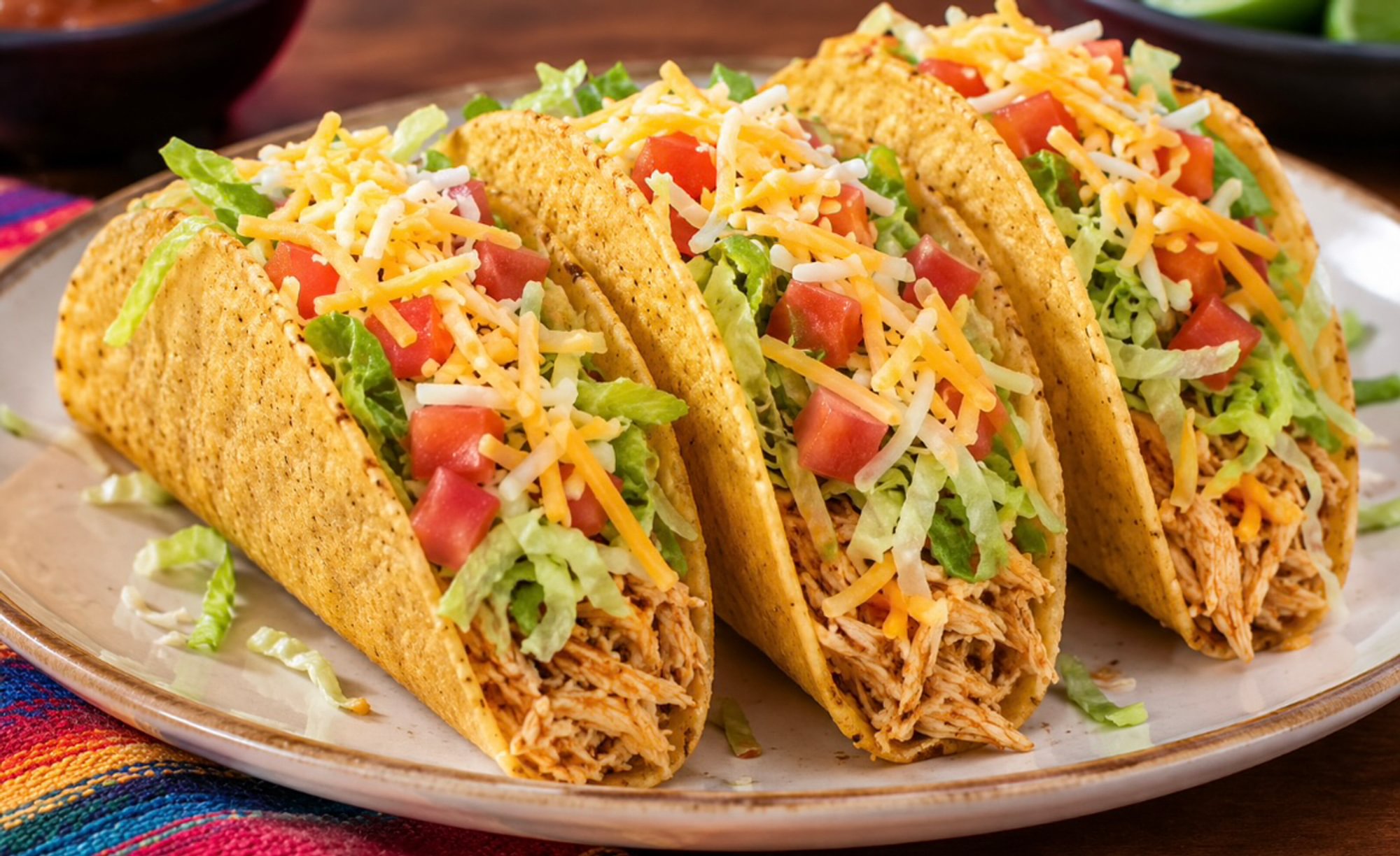 3 Shredded Chicken Hard Tacos
