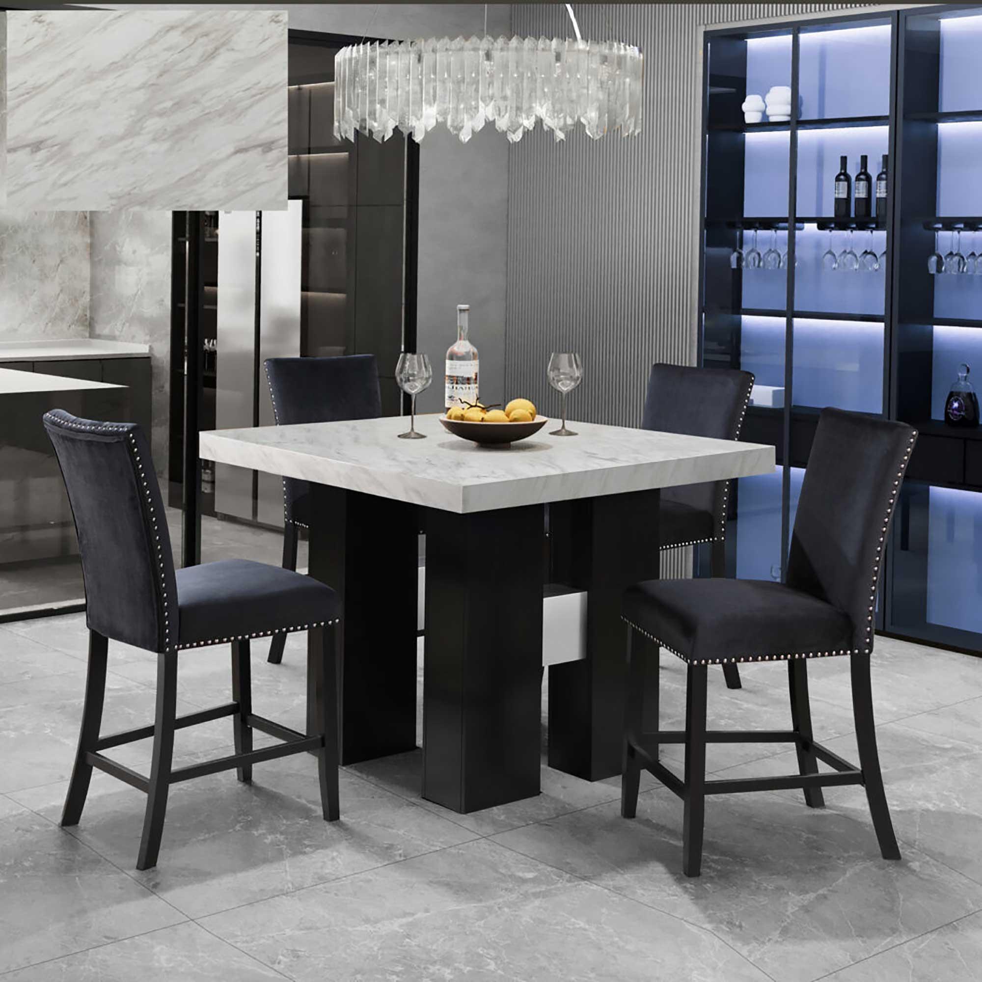 5 - Piece Faux White Marble Dining Room Set