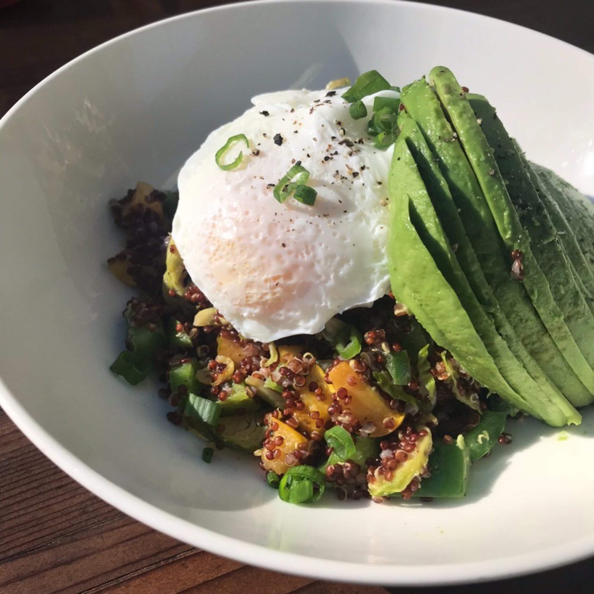 Organic Red Quinoa Brunch Bowl with Poached Eggs