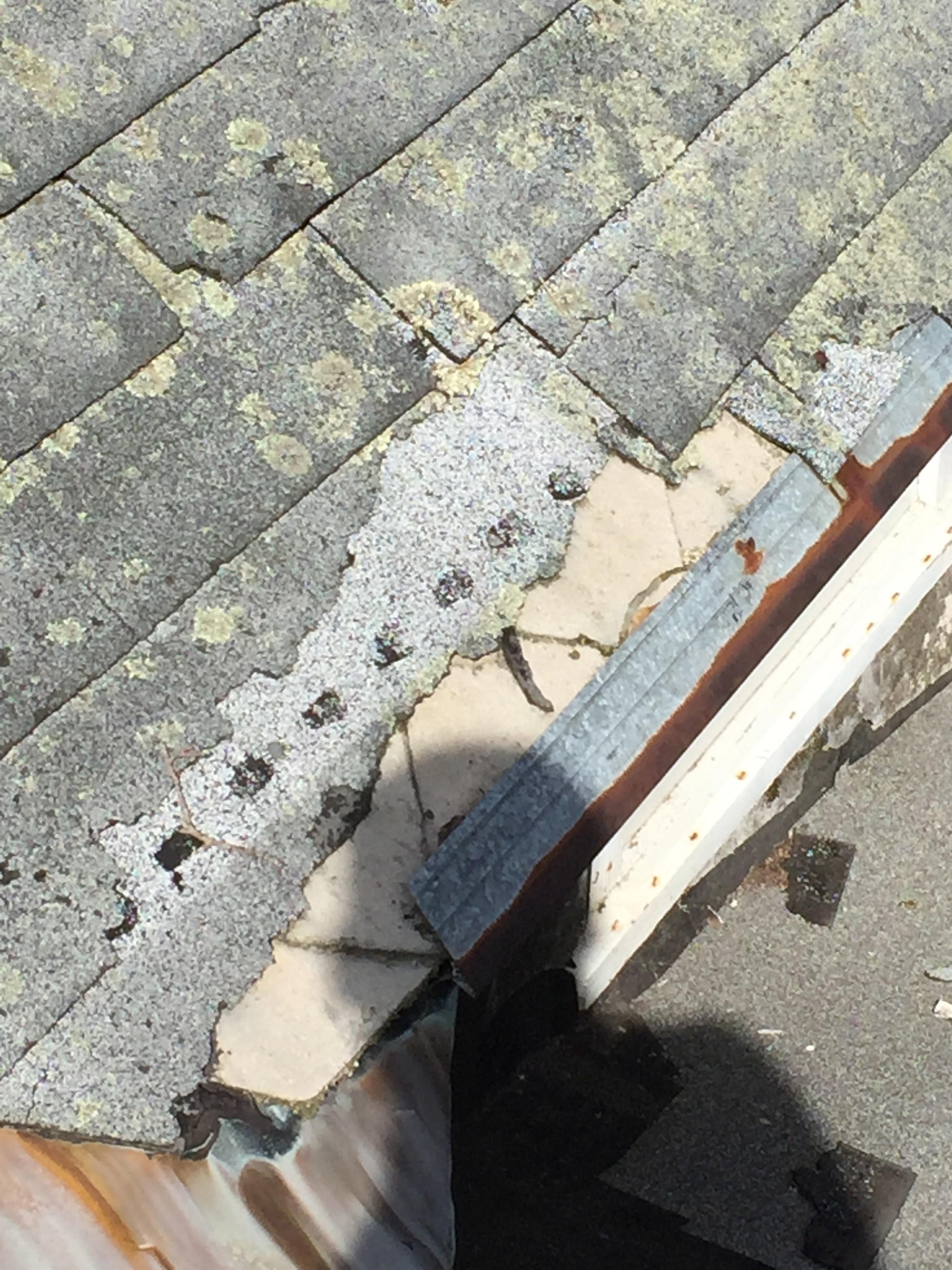 This roof was in poor condition as the asphalt shingles were crumbling. The second layer was an asbestos shingle which will add to the cost of the roof replacement. This is very useful information for the prospective buyer of the home. 