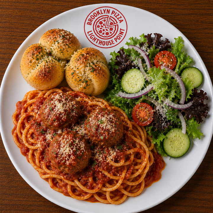 Lunch Spaghetti Meatballs (2 Garlic Knots + Side Salad)