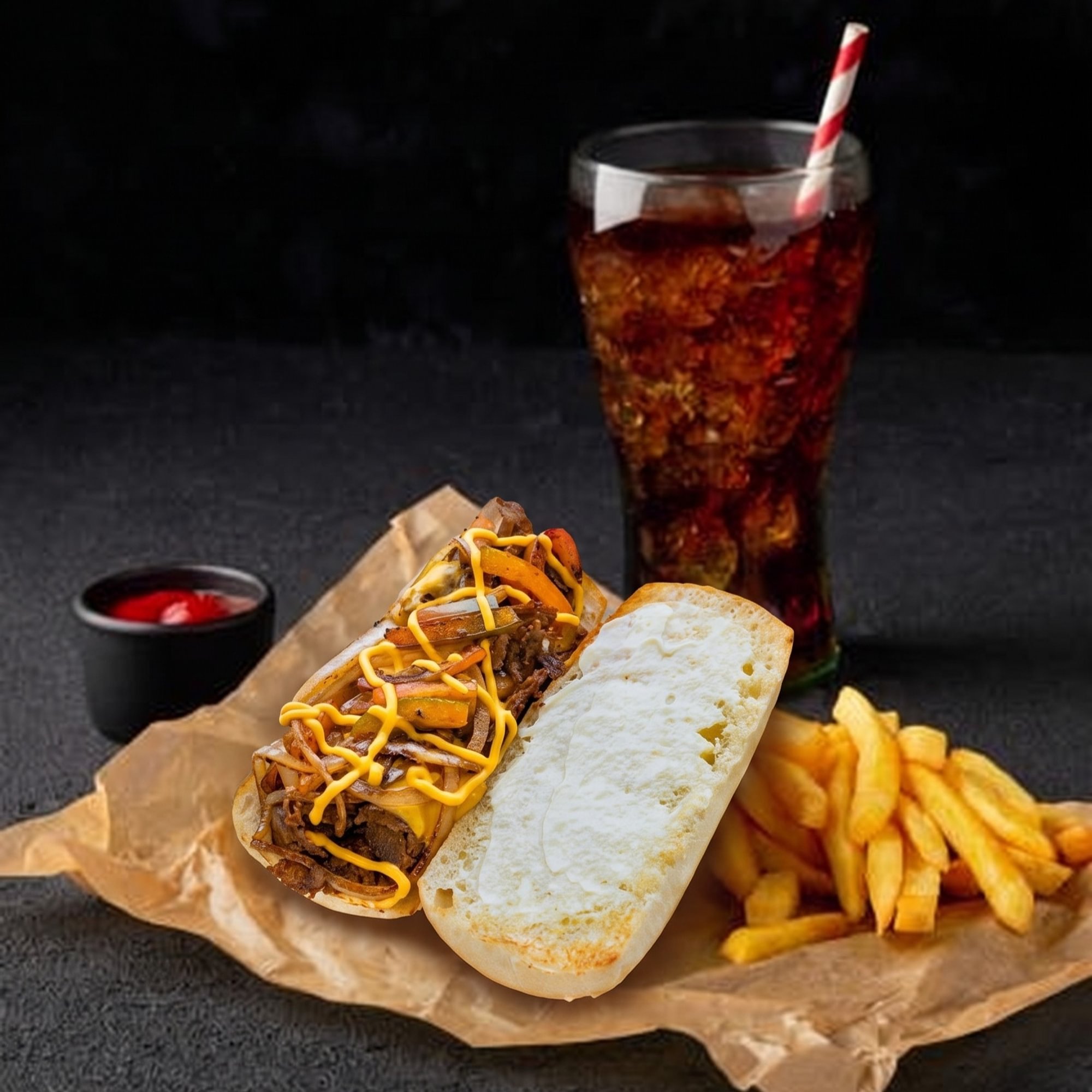 845 Philly Cheesesteak combo w fries/soda