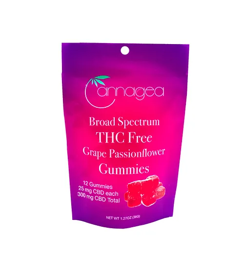 THC-Free Grape CBD Gummies - Broad Spectrum, 25mg Each, 12-Count