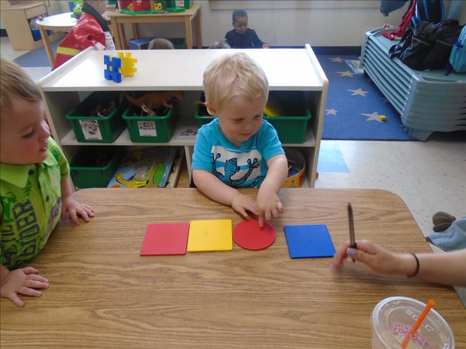 In our Discovery Preschool Classroom the children are learning all about colors and shapes. During small group time Noah did an excellent job picking out the shape that didn't belong with the rest!