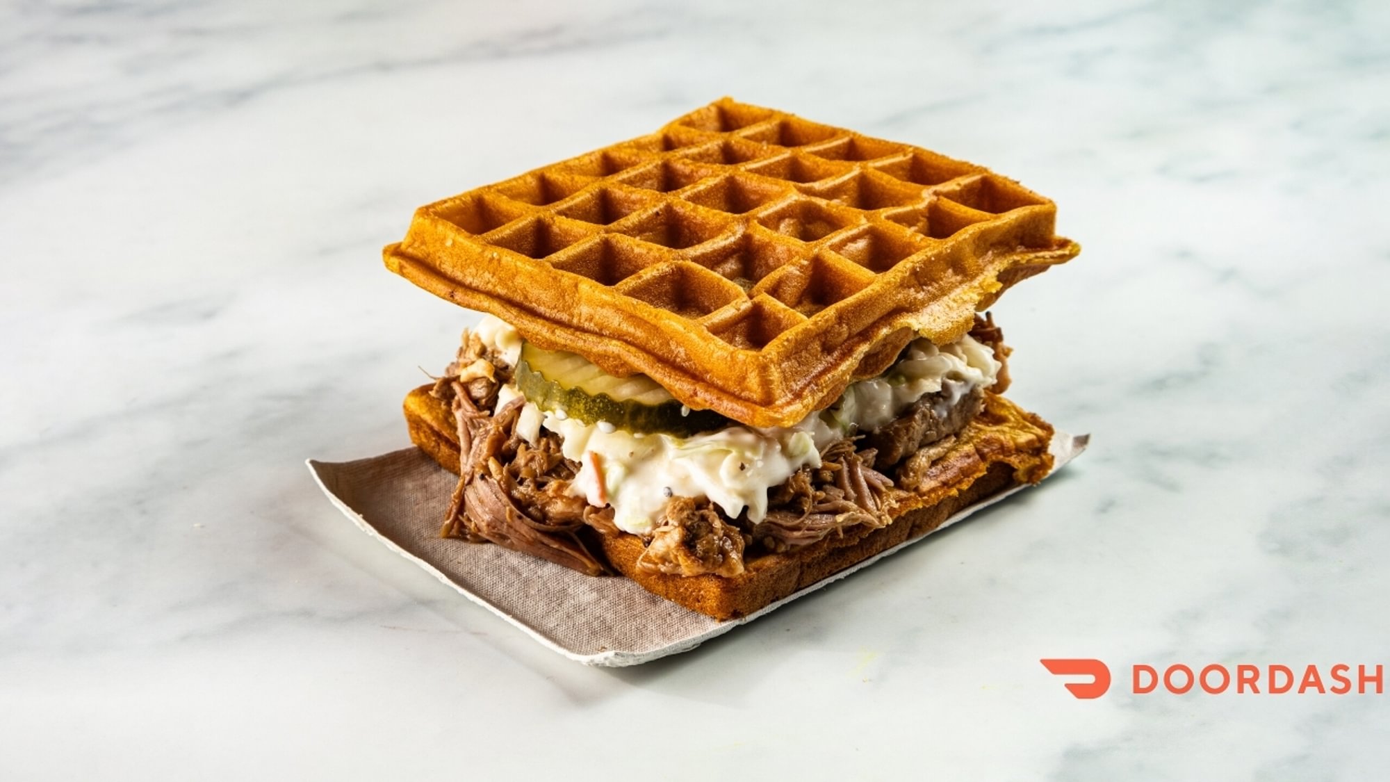 BBQ Pulled Pork Waffle Stack
