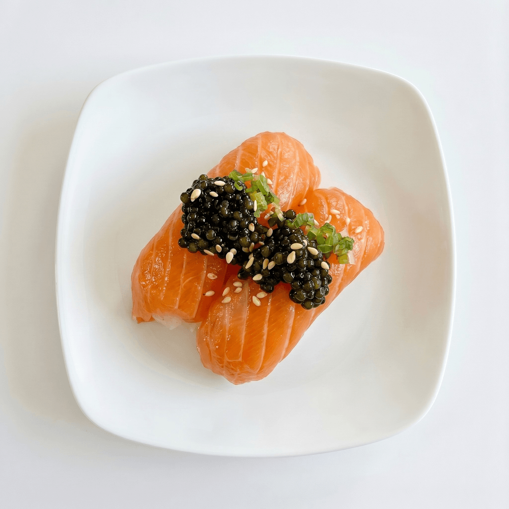 Salmon Belly with Black Caviar Sushi