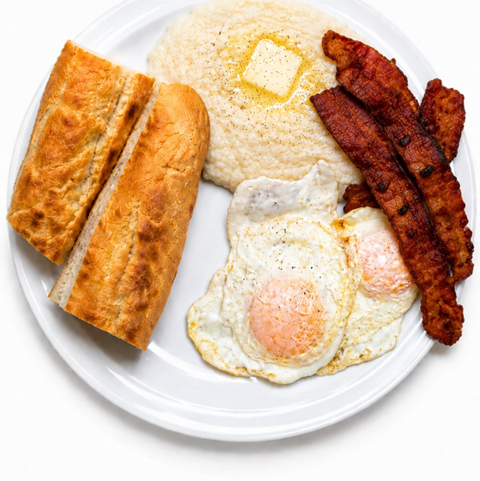 2 Eggs with Meat, Grits or Home Fries & Cuban Toast Platter