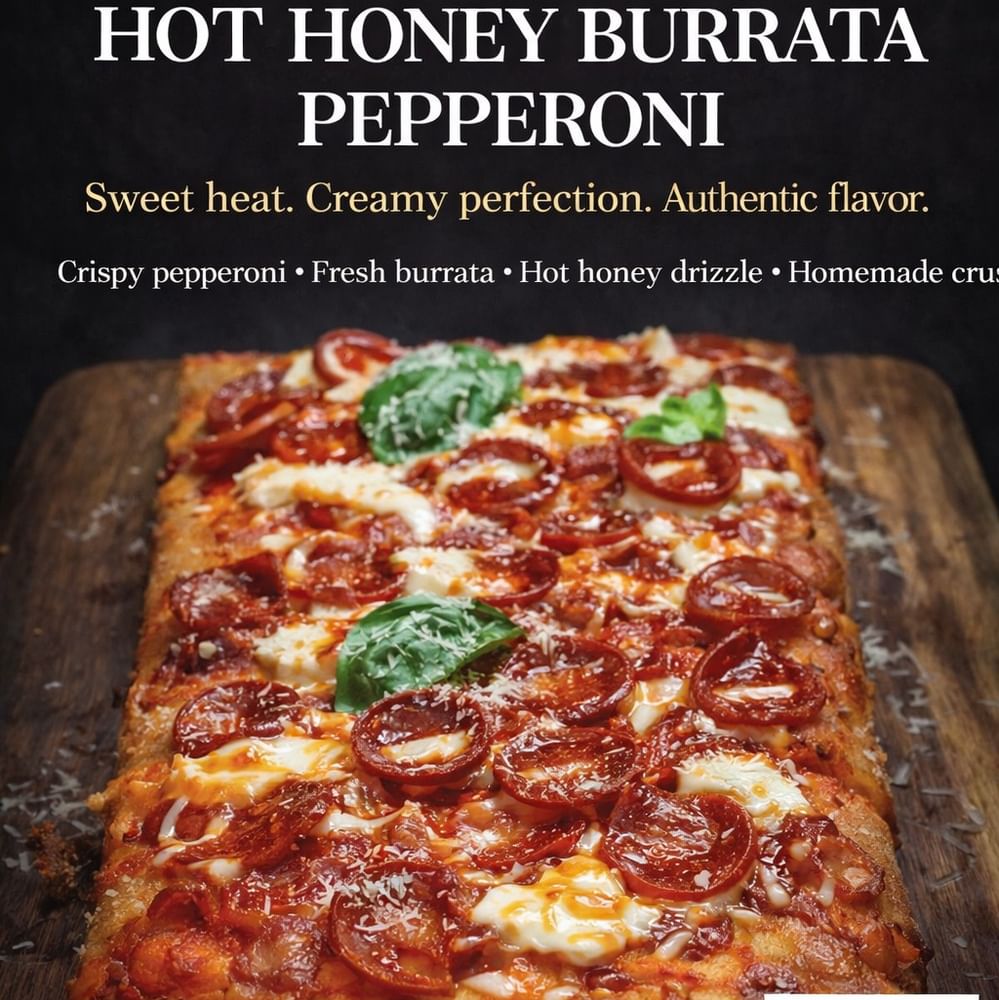 Hot Honey Pepperoni Burrata Cheese Basil and Fresh Pecorino Romano Cheese