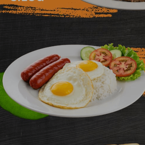 Hotdog, Eggs and Rice