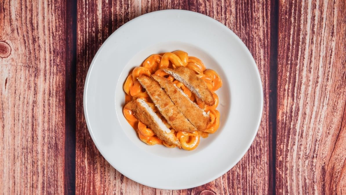 Tortellini Alla Panna with Breaded Chicken