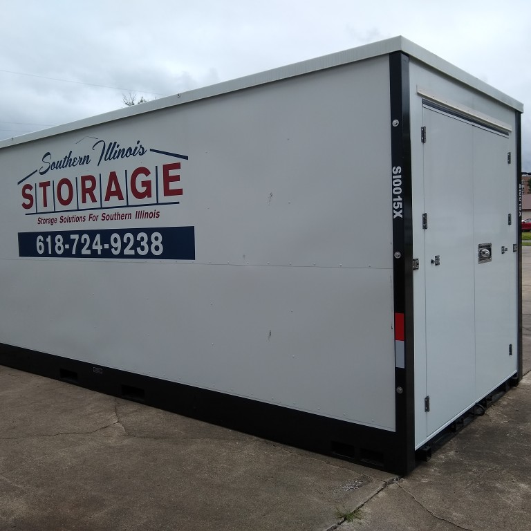 This portable storage building was picked up and moved across town and placed where the customer could easily load and unload the contents.