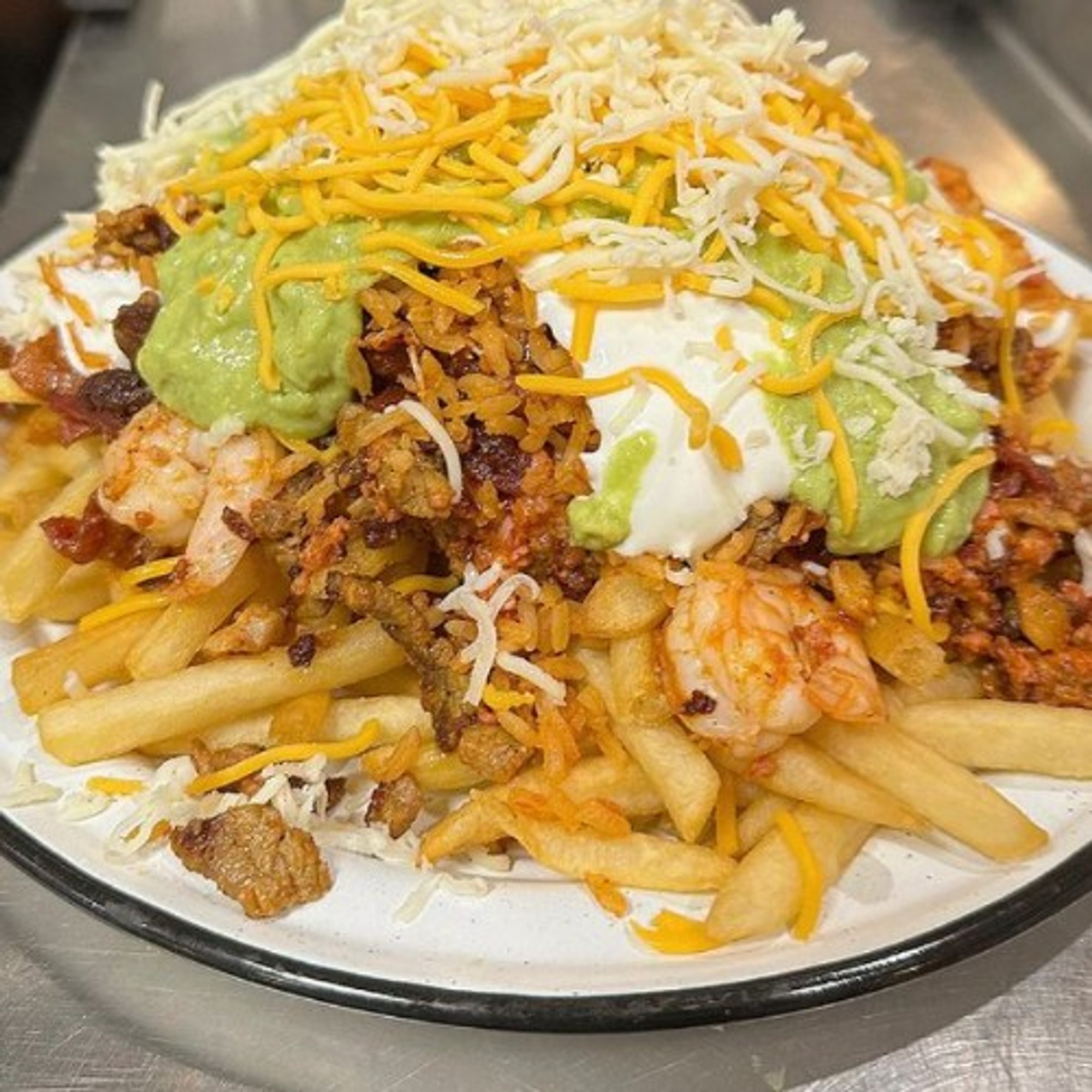 Asada Fries With Bacon & Shrimp
