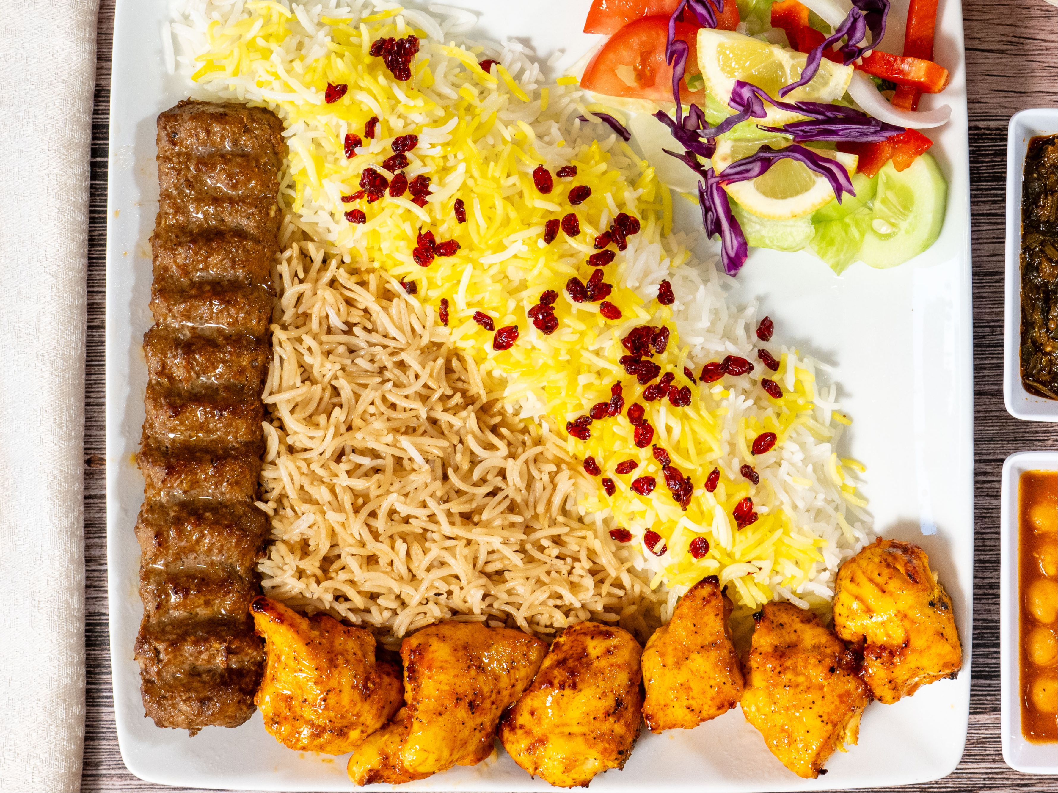 Chicken Tika & Beef Kubideh Platter