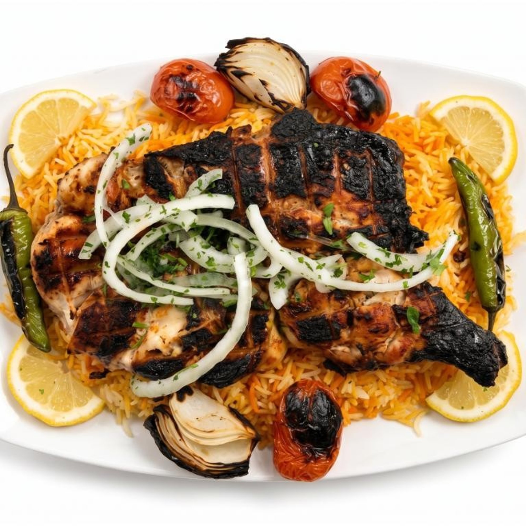 Char Grilled Half Chicken Over Rice