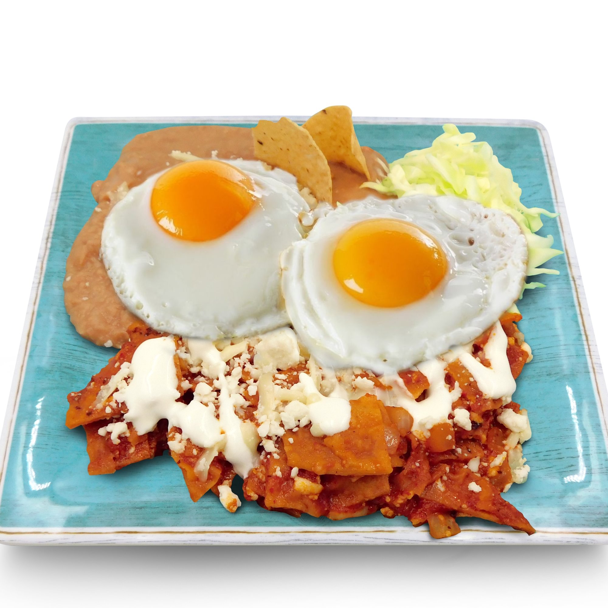 P. Red Chilaquiles with 2 Eggs / P. Chilaquiles Rojos con 2 huevos