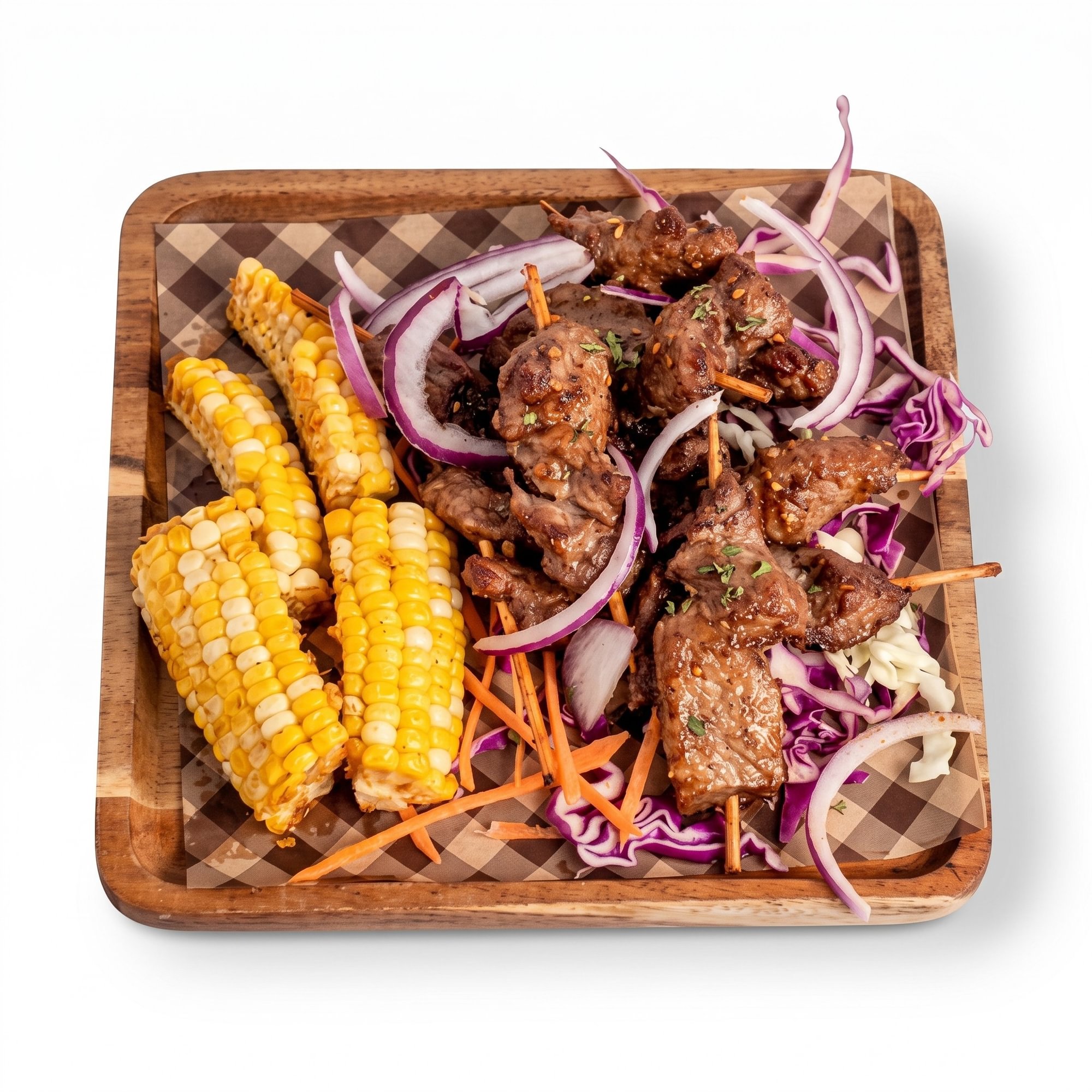 Beef Kebabs and Corn