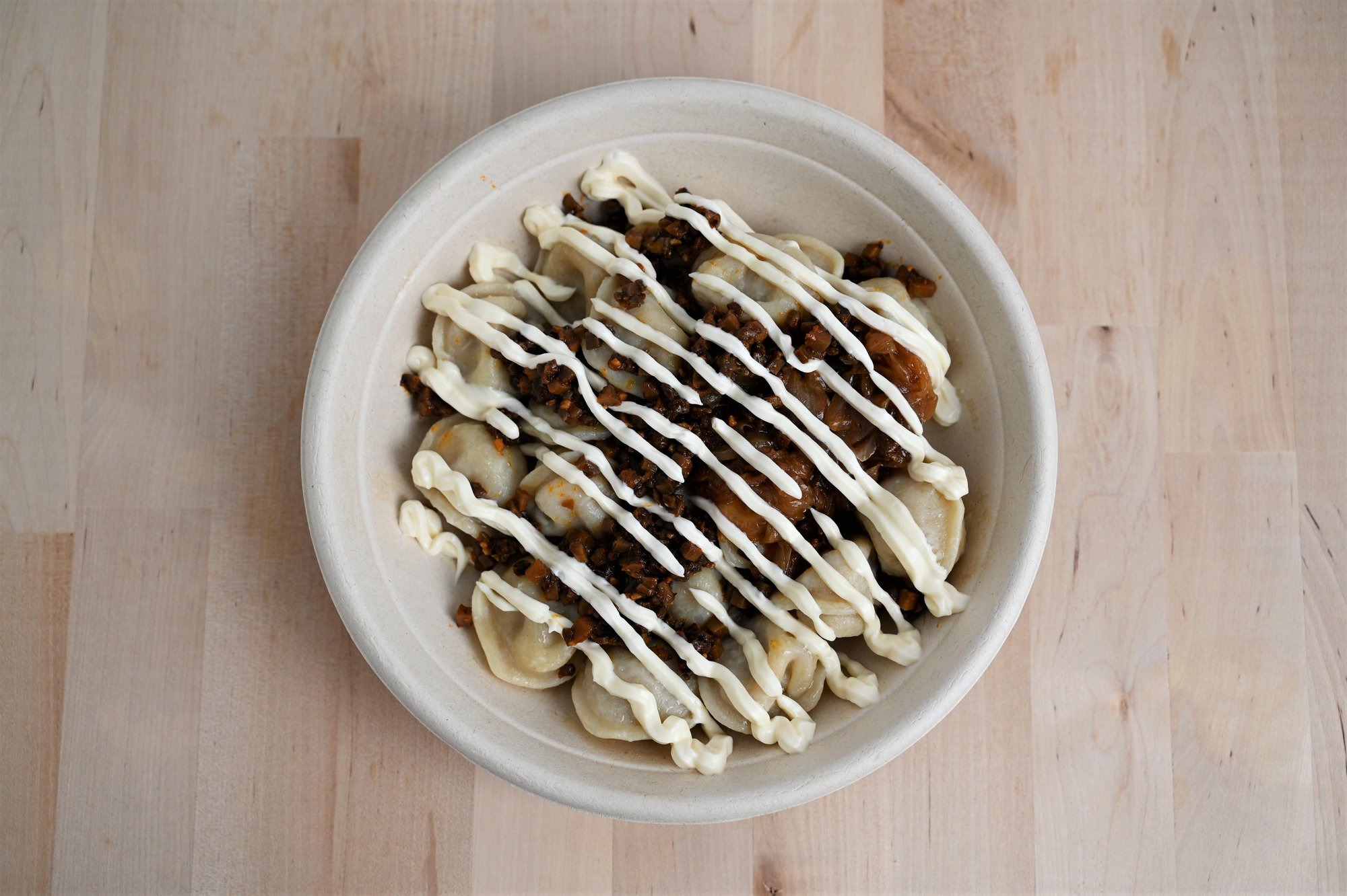 Mushroom and Onion Dumpling Bowl