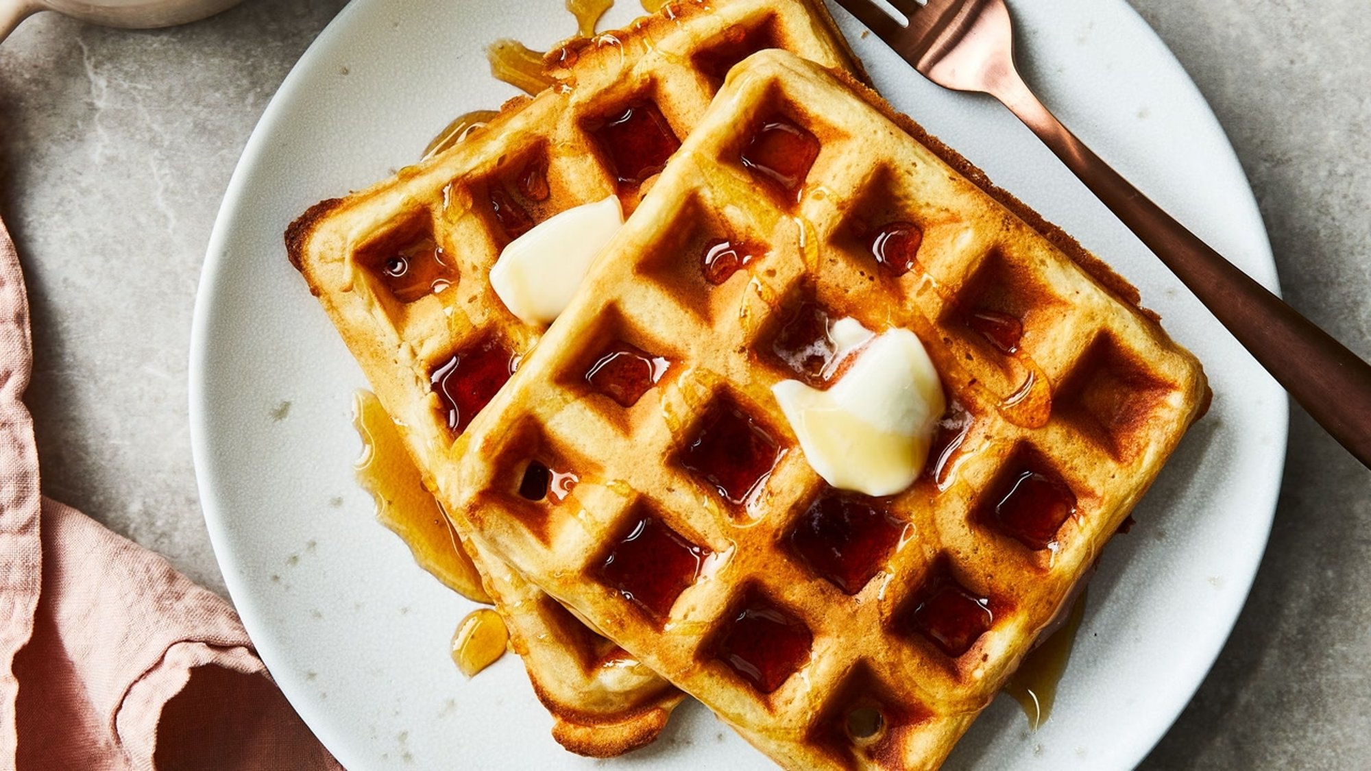 Plain Waffle with Butter and Syrup