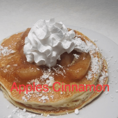 3 Apple Cinnamon Pancakes Whipped Cream & Dusted with Powdered Sugar