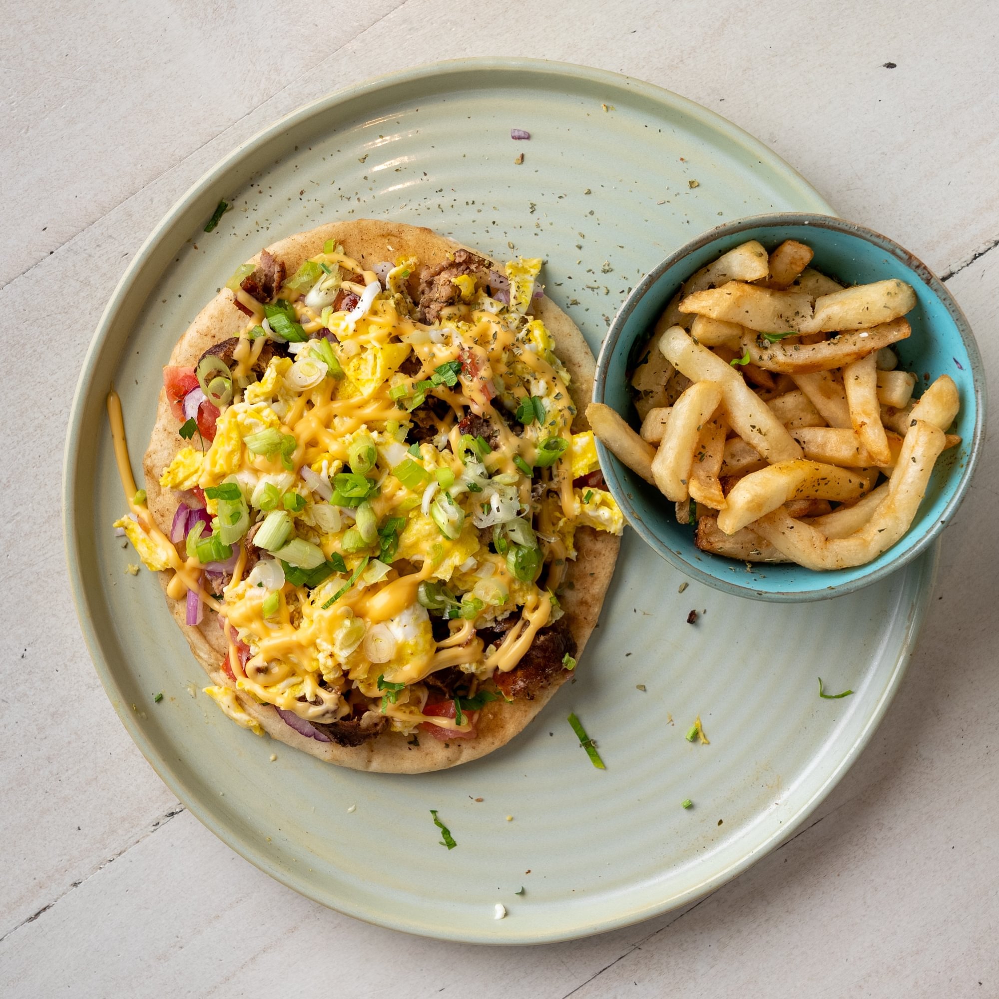 Open Pita Sausage & Egg