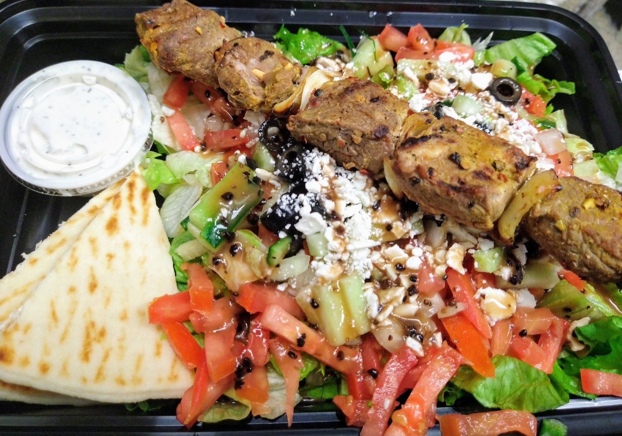 Greek Salad With Lamb Kabob