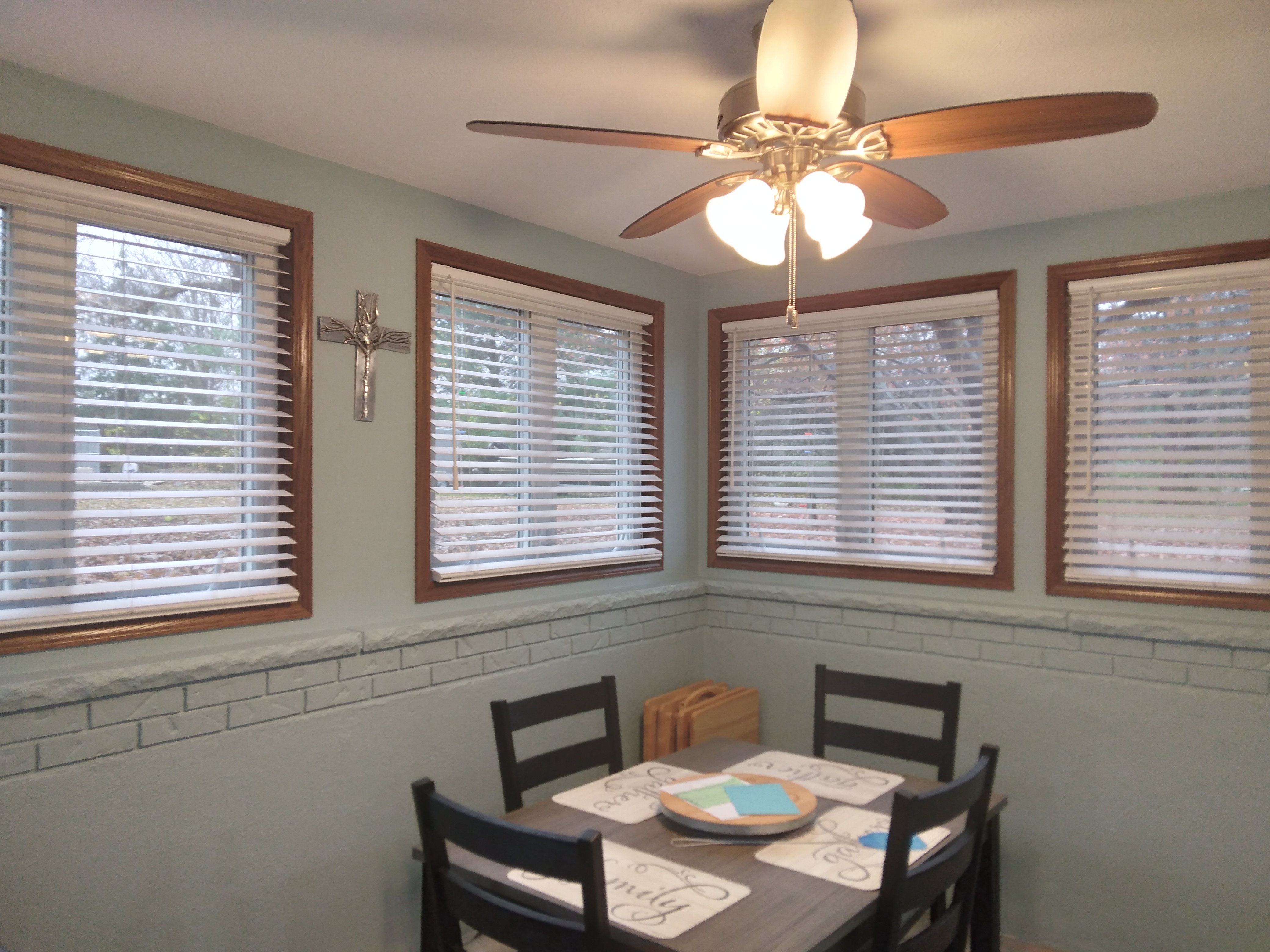 White cordless faux wood blinds.  BudgetBlinds  WindowCoverings  Blinds  SpringfieldIllinois