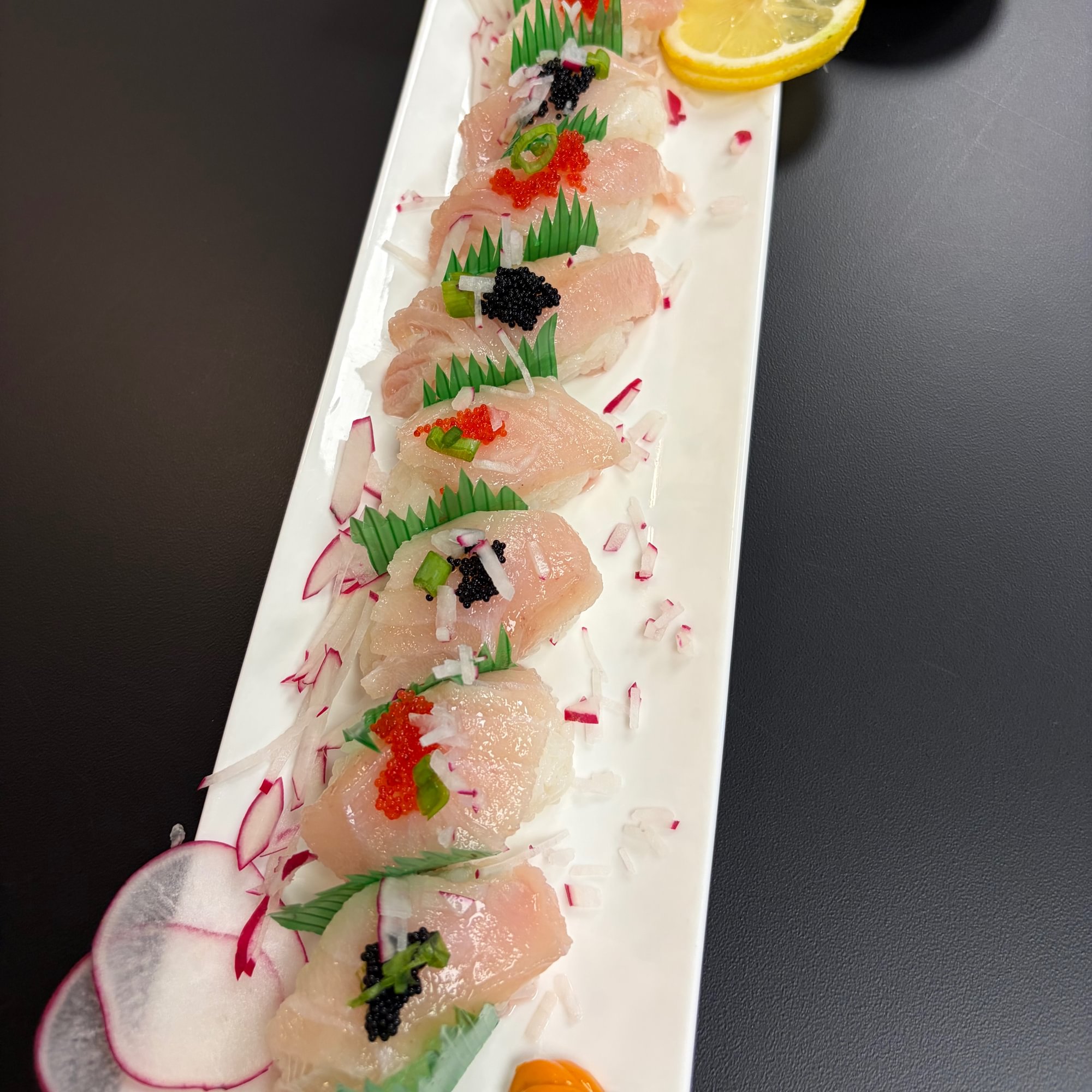 white Tuna Nigiri plate