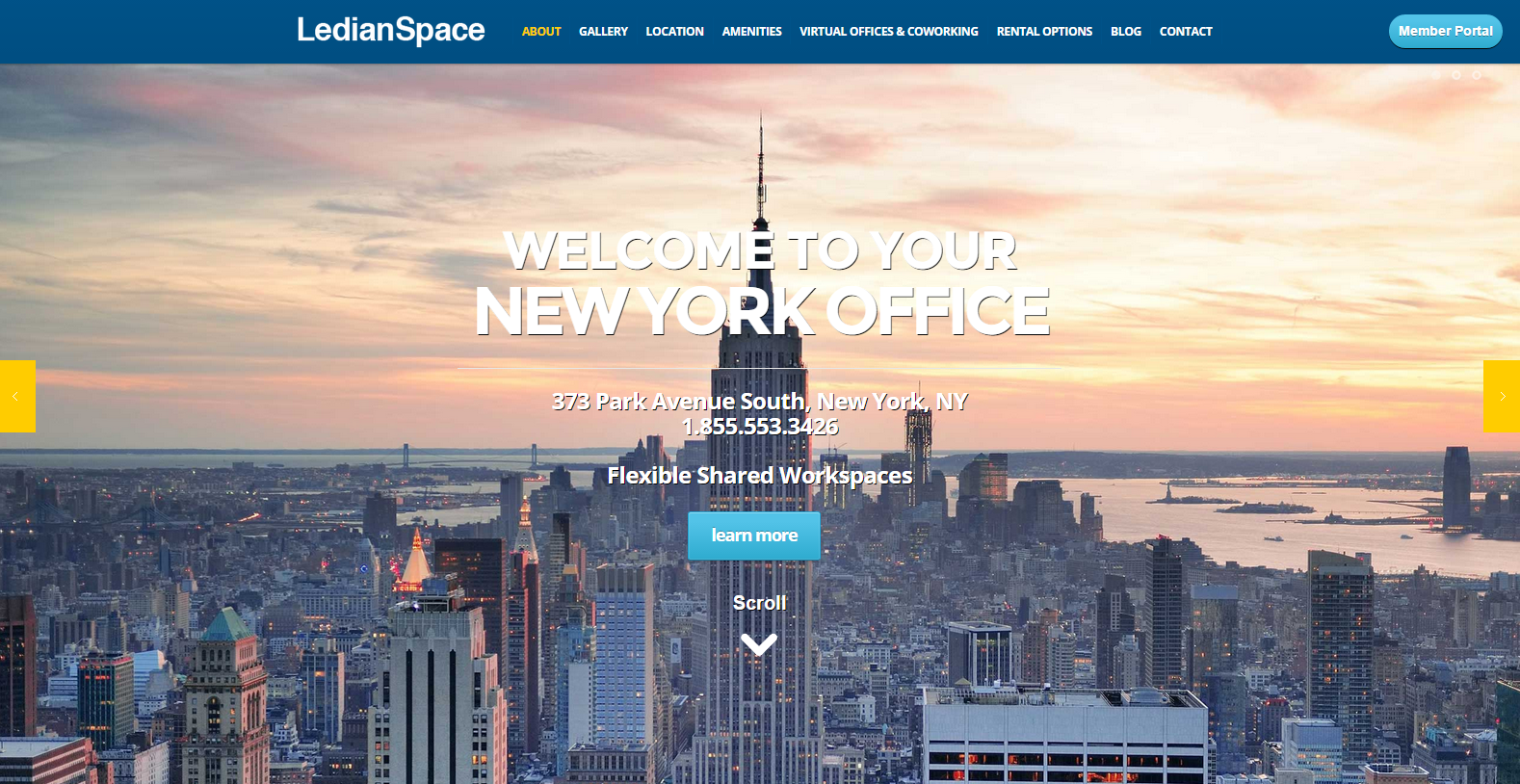This website showcases a New York City office space. Sleek design and conversion-driven web development help promote this shared work space in New York City.