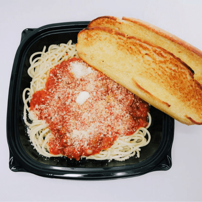 Spaghetti Dinner with Garlic Toast and Parmesan