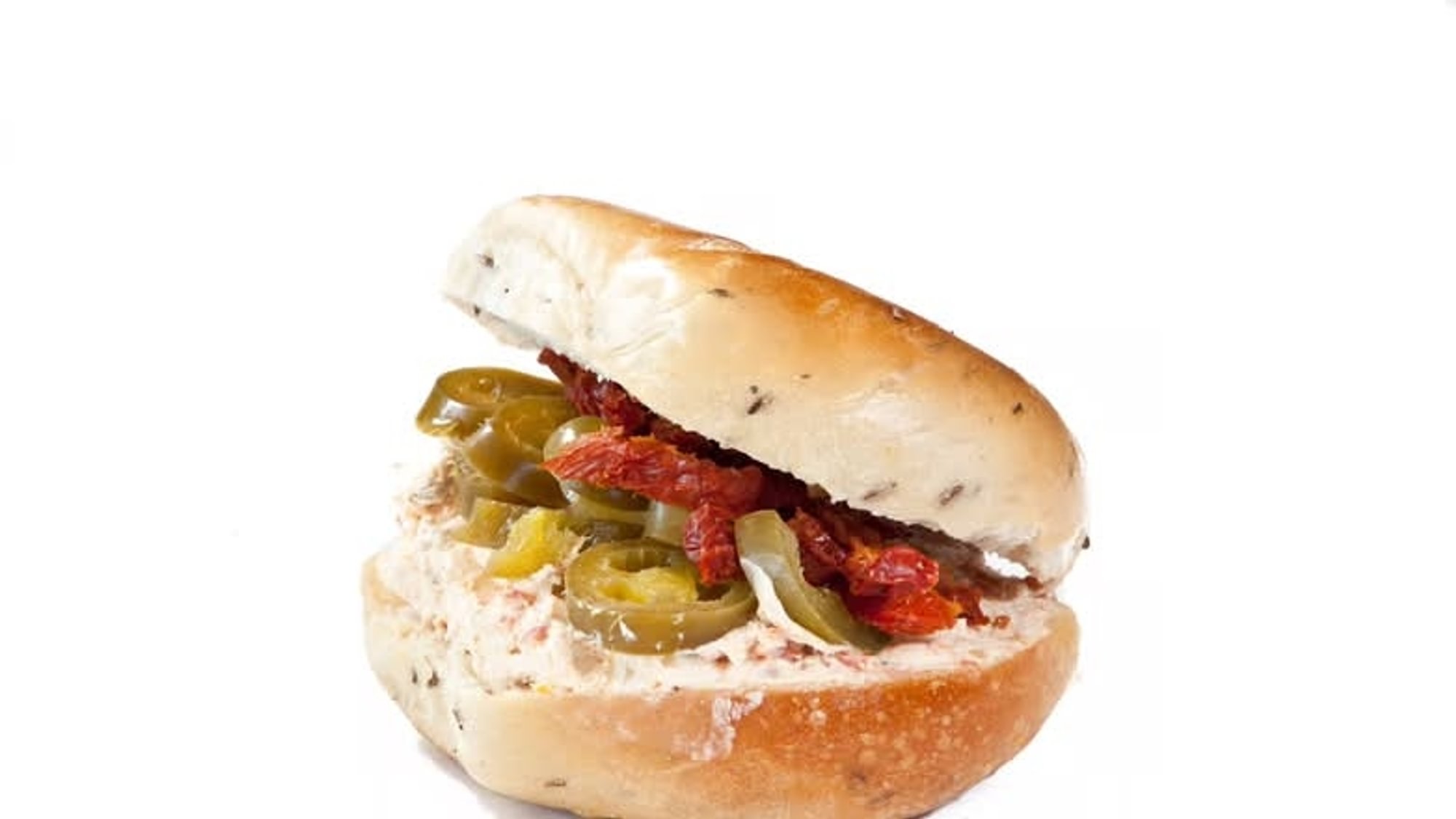 Sundried Tomato Jalapeno Cream Cheese on a Bagel