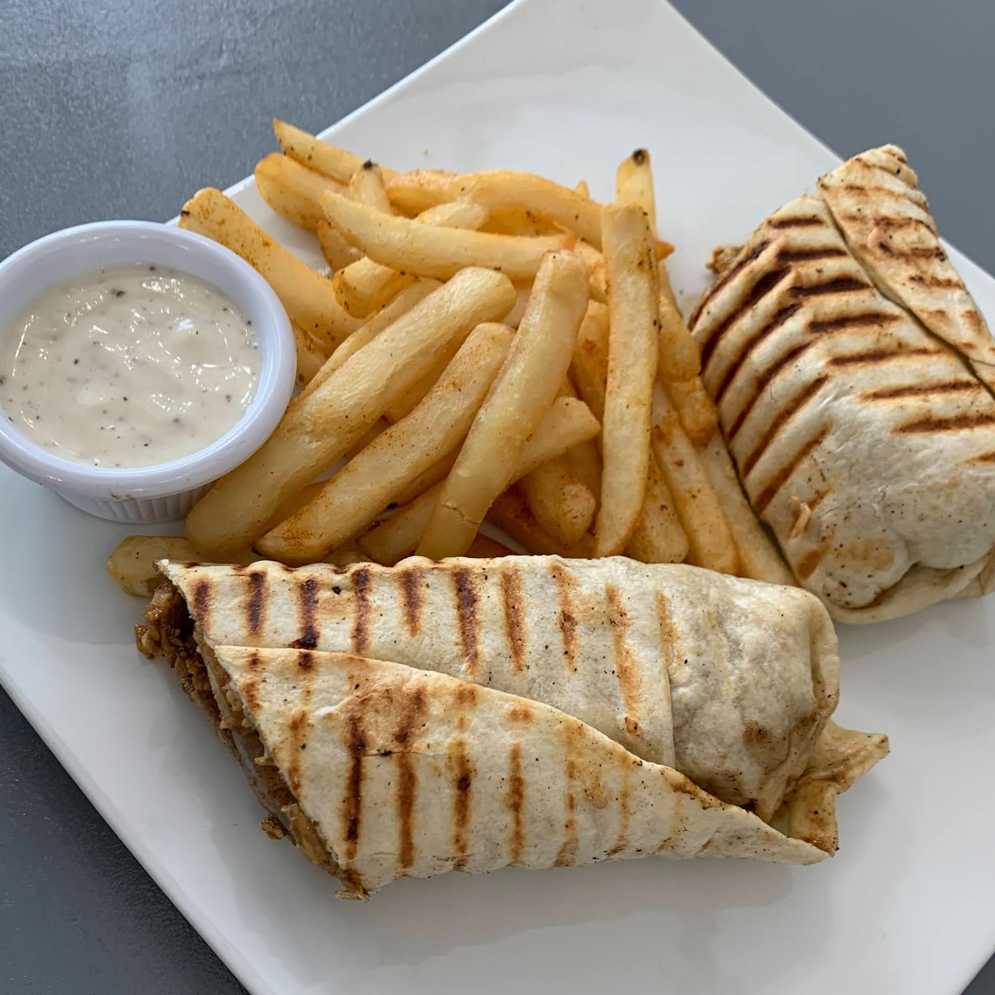 Chicken Shawarma Sandwich with Fries