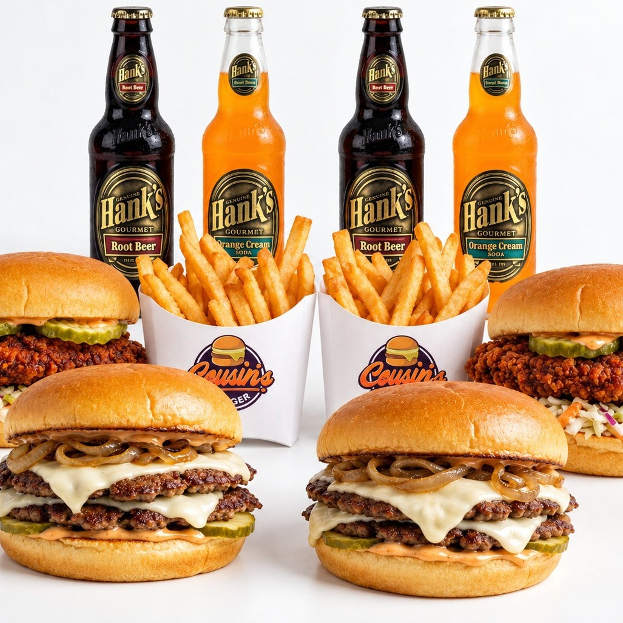 Cousin's Feast (2 Double Burger + 2 Chicken Sandwich + 2 Fries + 4 Drinks)