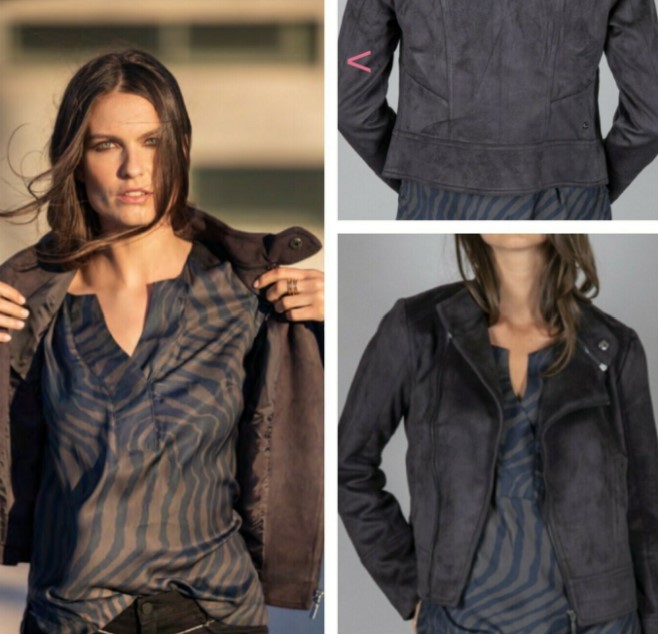 Suede biker jacket and blouse