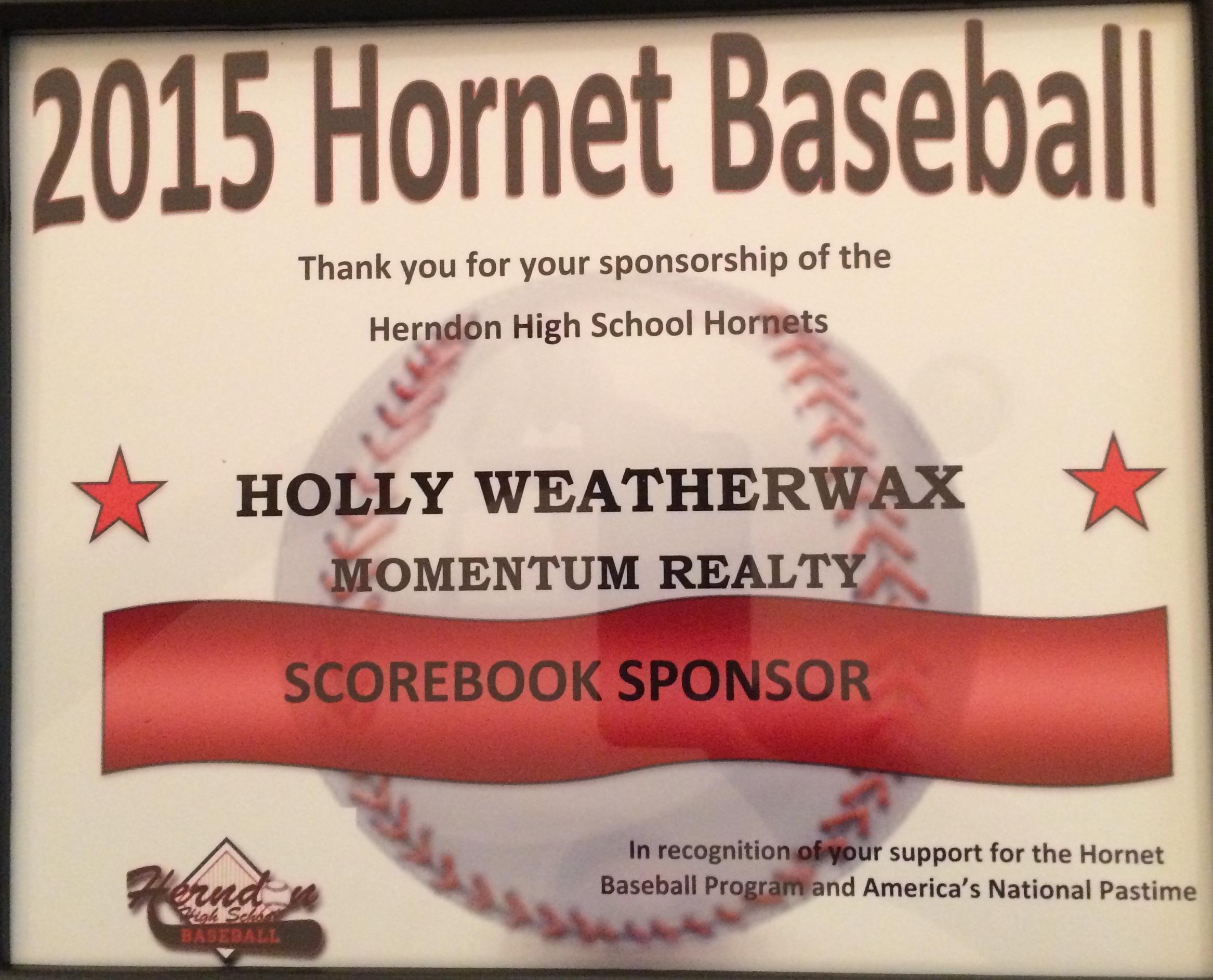 Honored to be a sponsor of Herndon High School's baseball team this year!