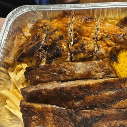 BBQ 1/2 Chicken & 1/2 Pork Ribs Rice & French Fries