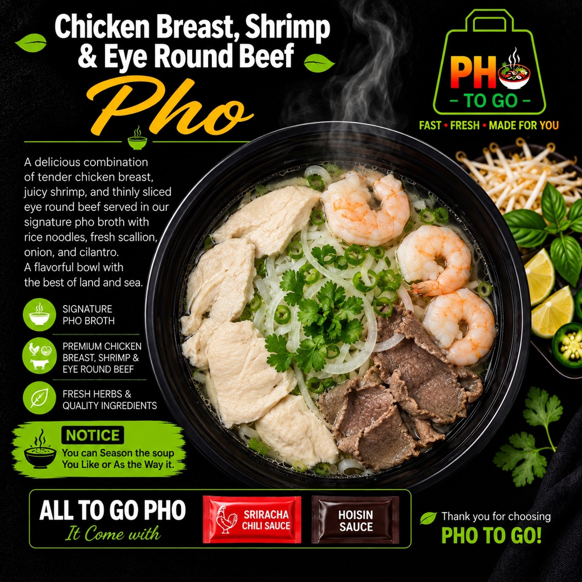 A26: Chicken Breast, Shrimp & Eye Round Beef Pho