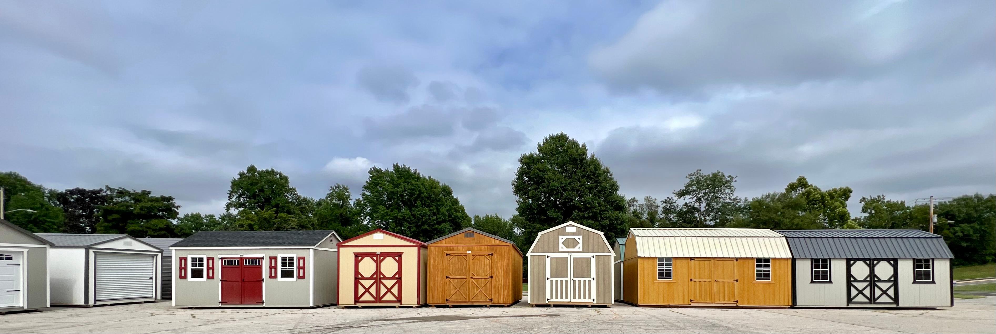 Prebuilt portable buildings, barns, garages and cabins.
